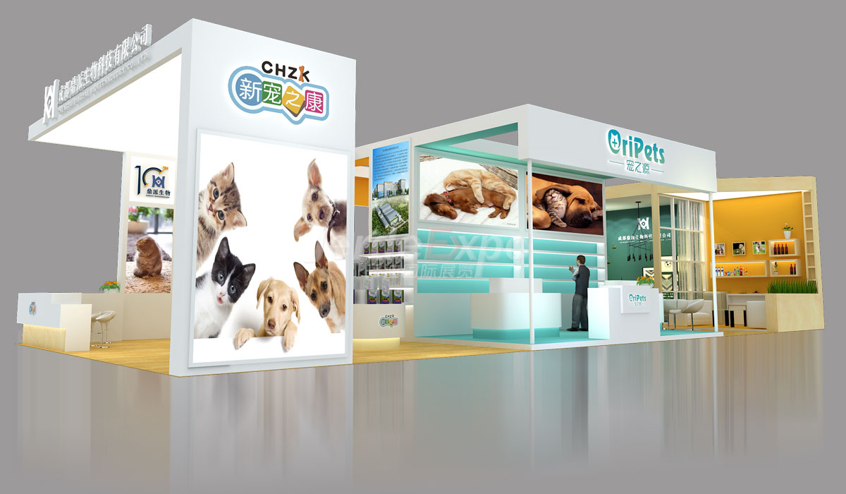 90㎡展臺(tái)布置效果圖案例